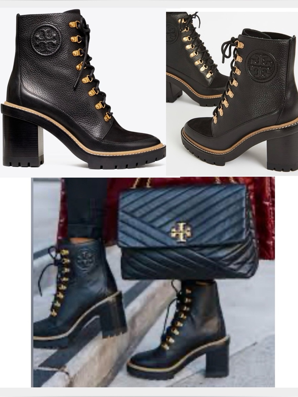 Tory Burch Miller Mixed Leather Lug-Sole Combat Booties